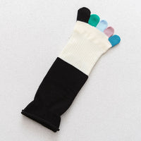 Japanese Toe Socks Female All Cotton Mid-calf Length Socks Autumn And Winter Color Finger Color Matching Bunching Socks