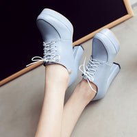 Womens Chunky-heeled Lace-up Pumps