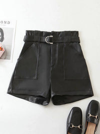 Women's All-match Slim Fashion Belt Lace-up Leather Pants