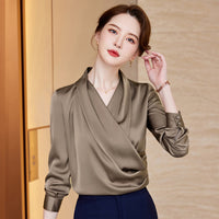 Long Sleeve V-neck New Acetate All-matching Pullover Business Wear Bottoming Shirt For Women