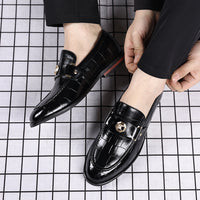 Plaid Casual Loafers Men's Banquet Slip-on Metal Buckle