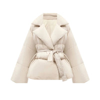 Waist-controlled Lace-up Lapel Long Sleeve Cotton Jacket