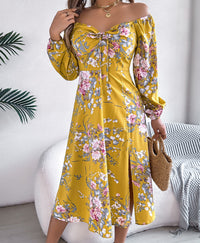 Women's Sexy Tie Knot Floral Print Long Sleeve Split Dress