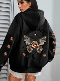 Letter Print Hoodie Casual Drawstring