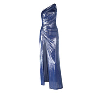 Elegant Pleated Shimmering Fabric Off-shoulder Vest-style Dress For Women