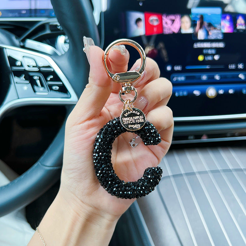 Black Clay Letter Keychain With Diamond