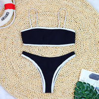 Women's Bikini Simple Black White Spaghetti Strap Beach Swimsuit