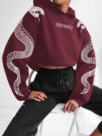 Women's Printed Hooded Pullover Loose-fit Vintage Sweatshirt Top