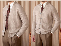 V-neck Solid Color Jacquard Knitted Cardigan Sweater Coat