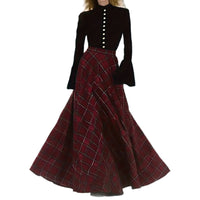 Red Plaid Maxi Skirt With A High Waist In A Vintage British Style
