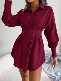 Women  Casual Lantern Sleeve Tie Waist Asymmetric Shirt Dress