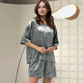 Women's Solid-Colored Three-Quarter-Sleeve Top And Shorts Loungewear