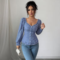 Hot Girl Style Striped Long-sleeved T-shirt Blouse Women