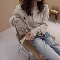 Round Neck Badge Knitted Cardigan Women's Sweater Jacket