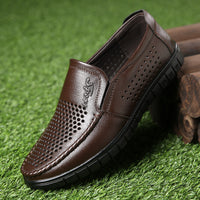 Breathable Hollow Hole Sandals Cowhide Middle-aged And Elderly Genuine Leather Soft Bottom Leather Shoes