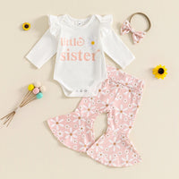 Girls' Romper Flower Bell-bottom Pants Three-piece Set