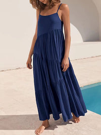Womens Loose Casual Pleated Irregular Dress Beach Slip Maxi Dress