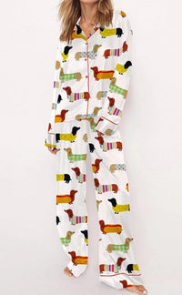 Fashionable Long-sleeve Printed Lapel Loungewear Pajamas