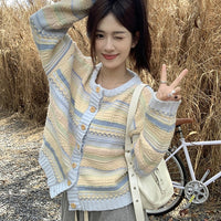 Women's Loose Striped All-matching Knitted Sweater Cardigan Coat