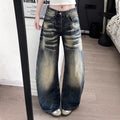 American-style Vintage Washed And Distressed Straight-leg Jeans