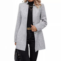 Long Sleeve Solid Color Stand Collar Button Trench Coat Fashion Women's Casual Woolen Coat