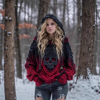 Drop-Shoulder Vintage Womens Printed Loose Hooded Top