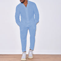 European And American Sports Suit Men's Long Linen Sleeves Fashion Work Clothes Trousers