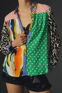 Print Lapel Long Sleeve Shirt Women's