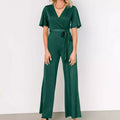 Women's Casual Solid Color Short Sleeve Belt Jumpsuit