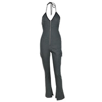 Lace-up Zip Denim Jumpsuit Women