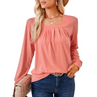 Loose-fitting T-shirt With A Square Neckline Pleats And Long Sleeves