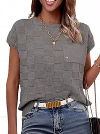 Small Plaid Knitted Casual Womens Top