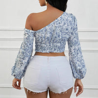 Women's Asymmetric Shoulder Puff Sleeve Shirt Autumn