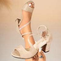 Women's Roman Chunky Heel Suede Sandals With Buckle