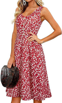 Casual V-Neck Sleeveless Button-Front Floral Dress