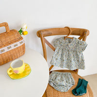 Infants And Girls Orchid Flower Doll Collar Short Sleeve Shirt Set