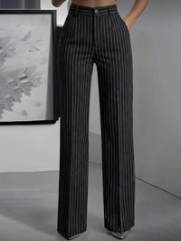 Versatile And Minimalist Striped High Waisted Straight Leg Women's Pants