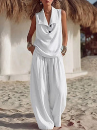Solid-color Women's Flowing Collar Two-piece Set