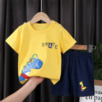 Two-piece Cotton T-shirt With Short Sleeves For Boys And Girls