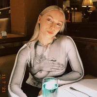 Women's Mesh See-through Three-dimensional Printing Jumpsuit