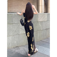 Floral Print Skirt Slip Dress Chiffon Dress Figure-hugging