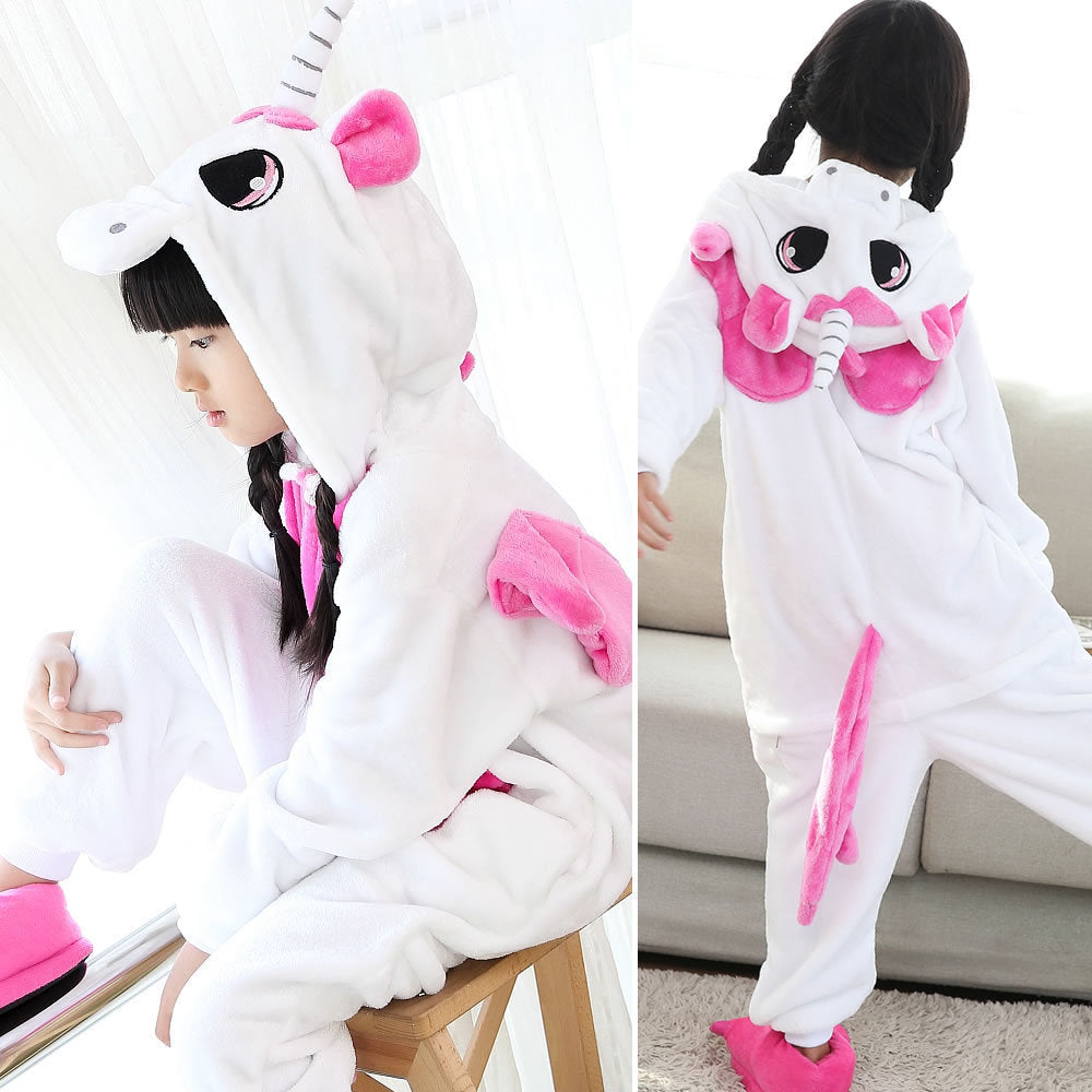 Children's Animal Flannel One-piece Pajamas Long Sleeves