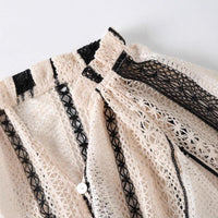 Bubble-sleeve Geometric-patterned Sheer Button-up Shirt