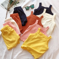 Summer Wear Pure Color Soft Comfortable Vest Shorts Set