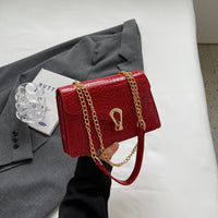 Womens Solid-Color Versatile Crocodile-Print Chain Crossbody Bag