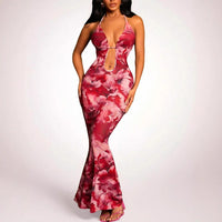 Printed Backless Hollow-Out Dress Women