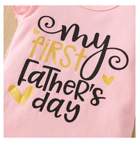 Letter Printed Round Neck Girls' Romper Father's Day Three-piece Suit