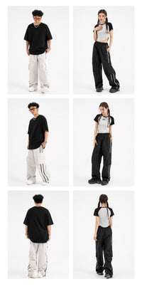 American Retro Piano Bag Stitching Casual Straight Trousers