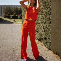 Solid-Color Sleeveless Tank Top And Casual Pants Set