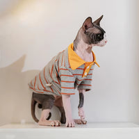 Pet Cat Clothes Padded Polo-style With A Turn-down Collar And Long Sleeves